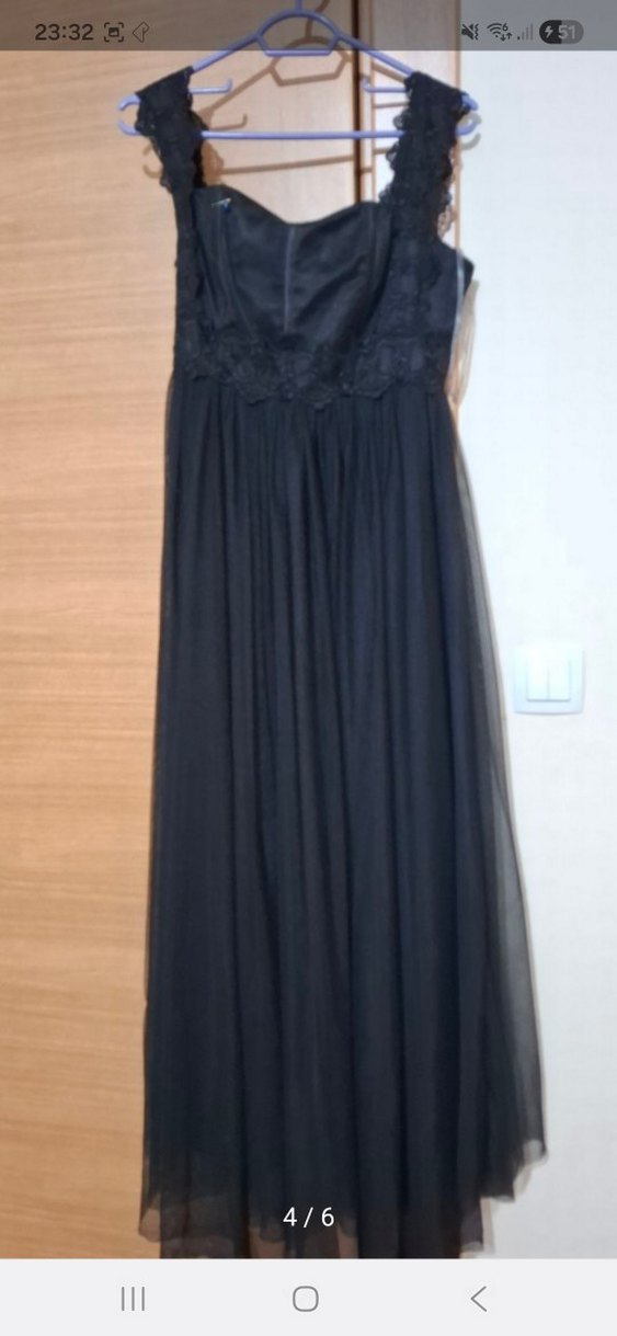 Dantel Detaylı Siyah Uzun Kadın Abiye Elbise - Görsel 4