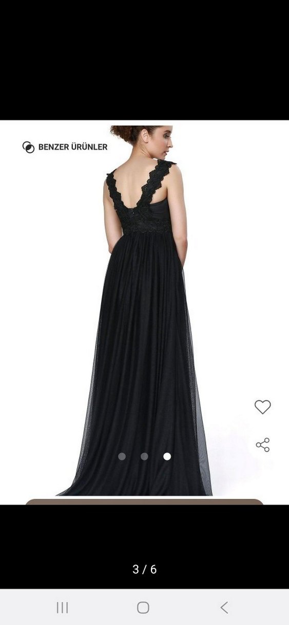 Dantel Detaylı Siyah Uzun Kadın Abiye Elbise - Görsel 3