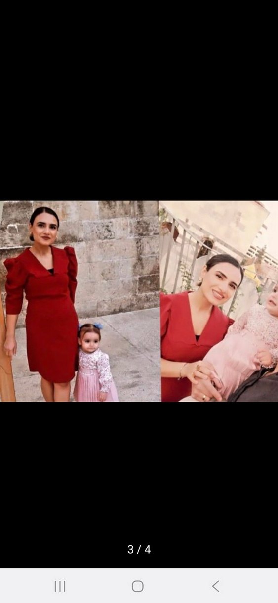 Bordo Midi V Yaka Fırfırlı Klasik Elbise - Görsel 3