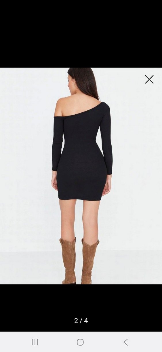 Tek Omuzlu Siyah Mini Elbise - Görsel 2