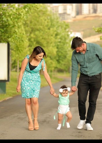 Turkuaz Mini V Yaka Fırfırlı Elbise - Görsel 3