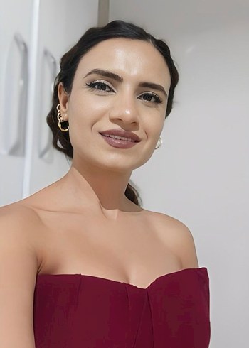 Bordo Drapeli Uzun Straplez Abiye Elbise - Görsel 3