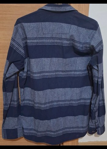 Erkek Mavi Gri Çizgili Denim Gömlek - Görsel 2