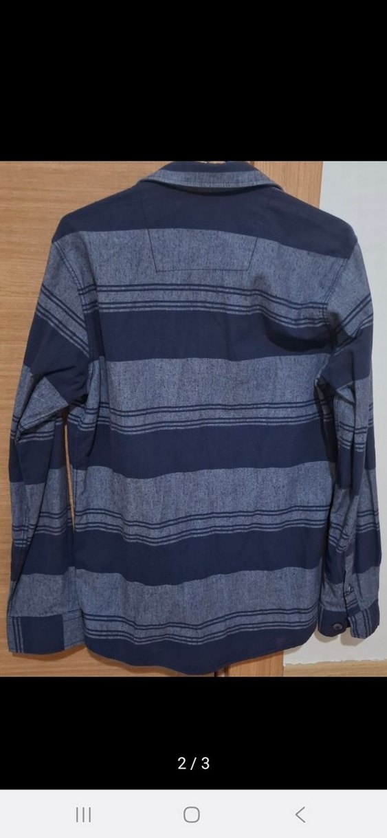 Erkek Mavi Gri Çizgili Denim Gömlek - Görsel 2