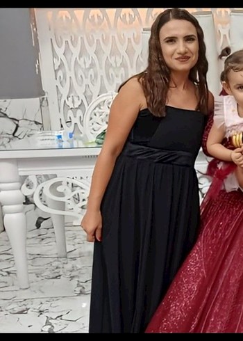 Siyah Straplez Uzun Gotik Abiye Elbise - Görsel 3