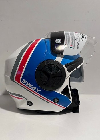Sway SW 737 Double White Blue Red Yarım Kask - XL - Görsel 4