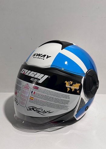 Sway SW 737 Double White Blue Red Yarım Kask - XL - Görsel 2