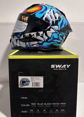Sway SW 868 Cannibal Black Blue Full Face Kask - M - Görsel 8