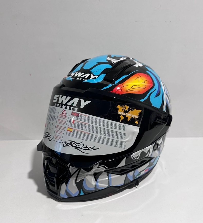 Sway SW 868 Cannibal Black Blue Full Face Kask - M - Görsel 2