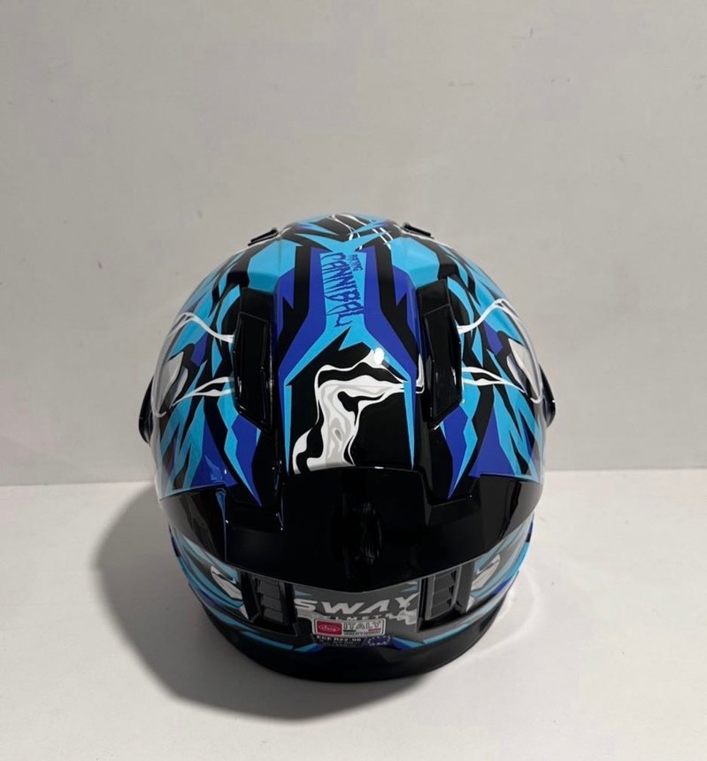Sway SW 868 Cannibal Black Blue Full Face Kask - M - Görsel 5