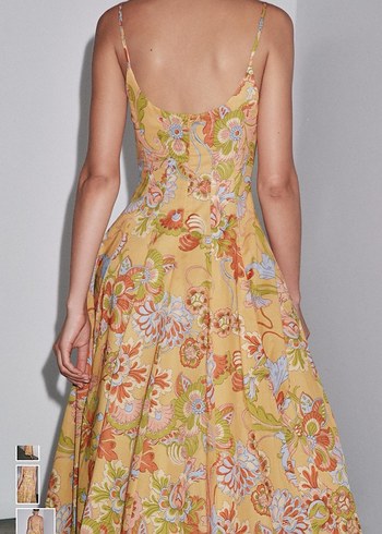 Sarı Çiçek Desenli Uzun Bohem Elbise - Görsel 2