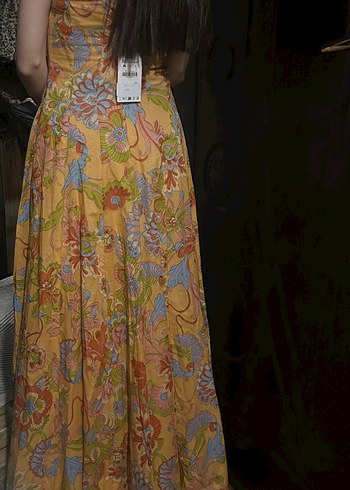 Sarı Çiçek Desenli Uzun Bohem Elbise - Görsel 5
