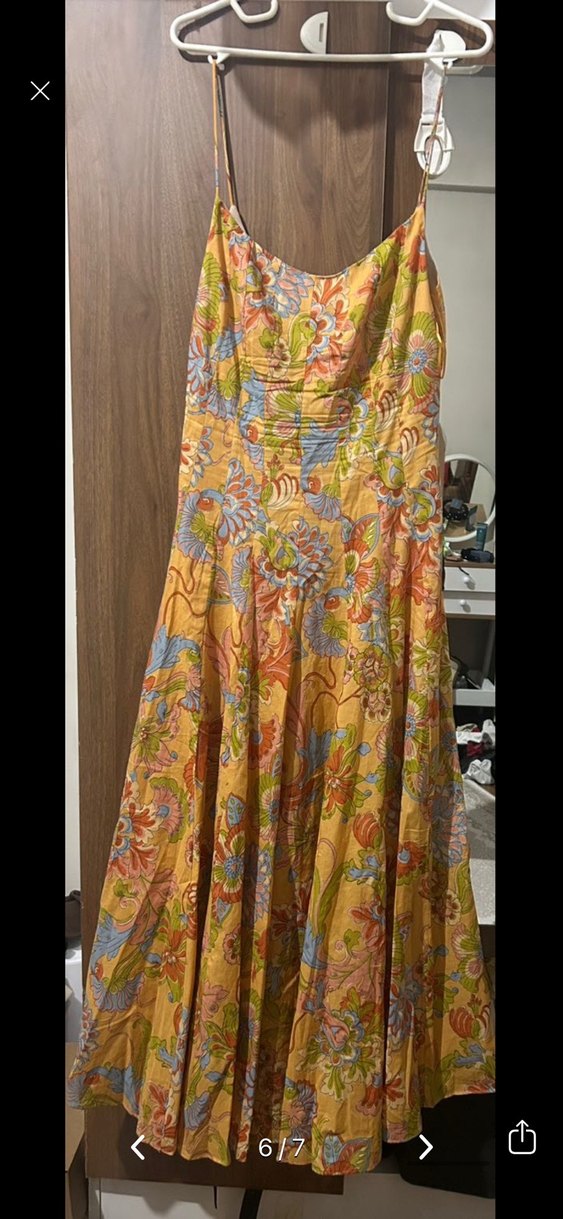 Sarı Çiçek Desenli Uzun Bohem Elbise - Görsel 4