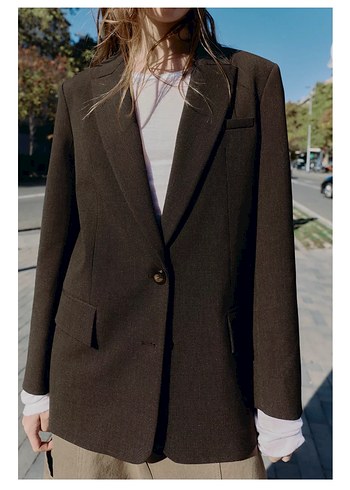 Kahverengi Kadın Arkası Düğmeli Blazer - Görsel 7