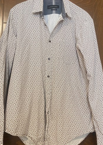 Beyaz Desenli Pamuklu Uzun Kollu Erkek Gömlek - Görsel 4