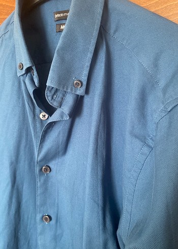 Mavi Keten Erkek Gömlek - Görsel 3