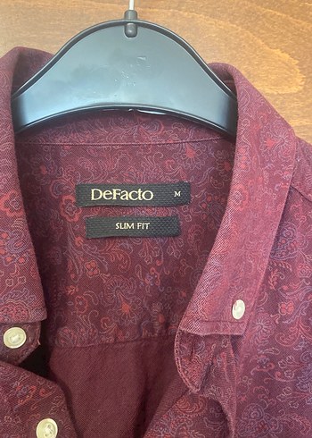 Bordo Düğmeli Uzun Kollu Keten Erkek Gömlek - Görsel 2