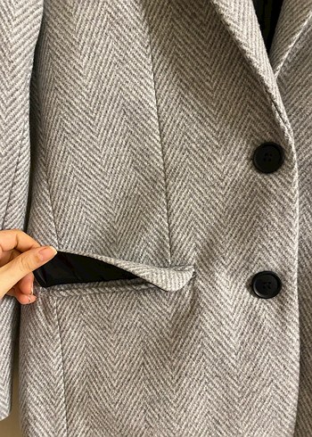 Gri Kadın Düğmeli Midi Blazer Ceket - Görsel 3