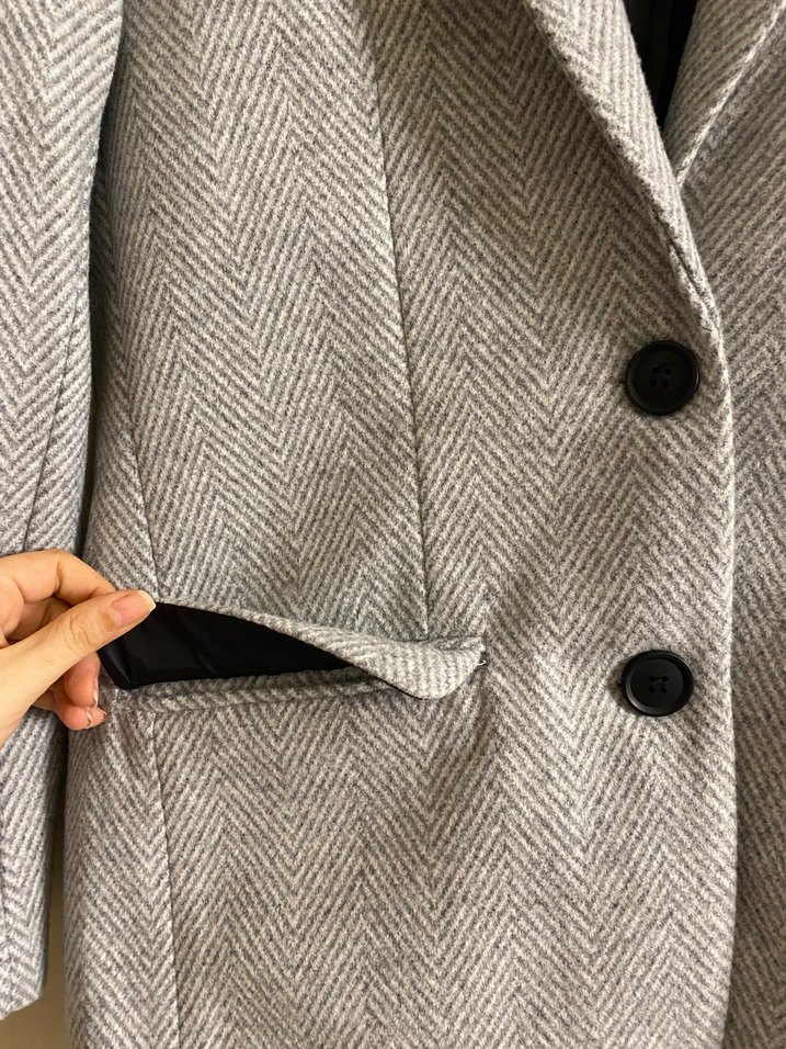 Gri Kadın Düğmeli Midi Blazer Ceket - Görsel 3