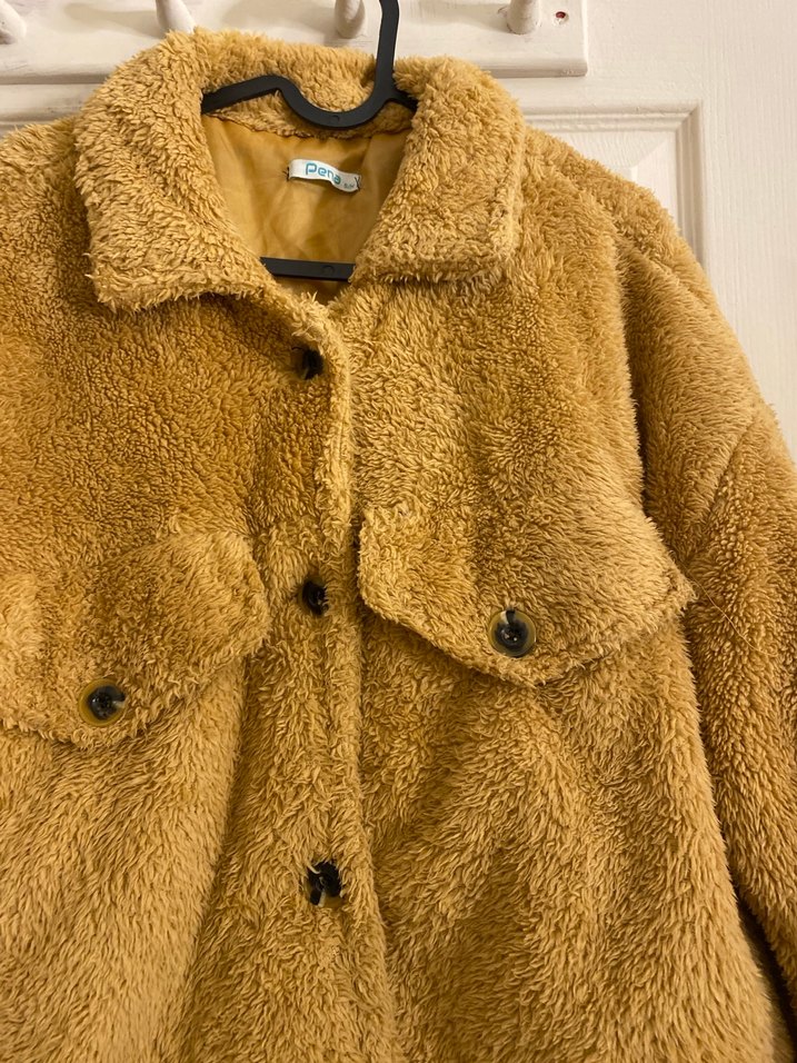 Kahverengi Peluş Kadın Midi Mont - Görsel 2