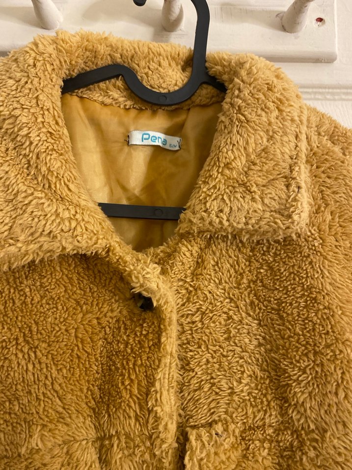 Kahverengi Peluş Kadın Midi Mont - Görsel 3