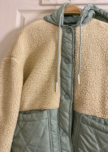 Bej Kapüşonlu Midi Peluş Ceket - Görsel 2