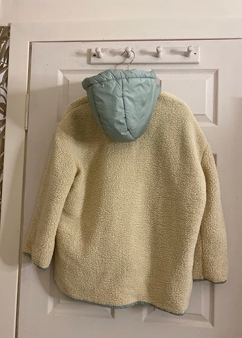 Bej Kapüşonlu Midi Peluş Ceket - Görsel 4