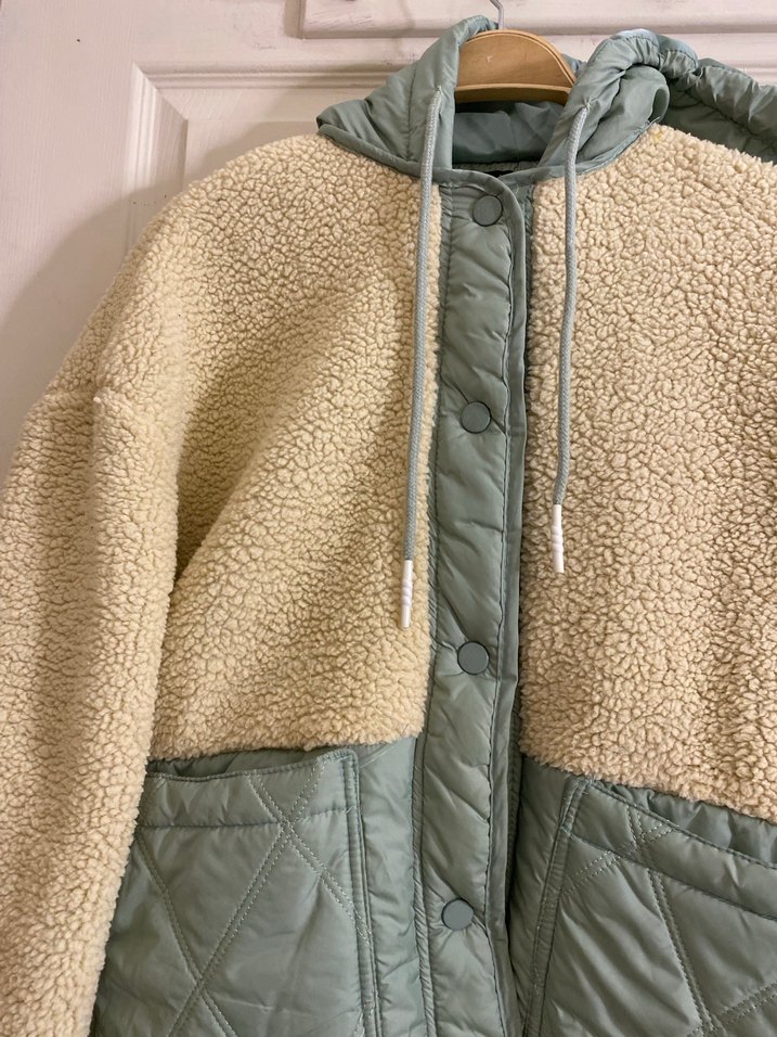 Bej Kapüşonlu Midi Peluş Ceket - Görsel 2