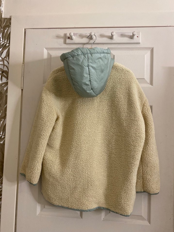 Bej Kapüşonlu Midi Peluş Ceket - Görsel 4