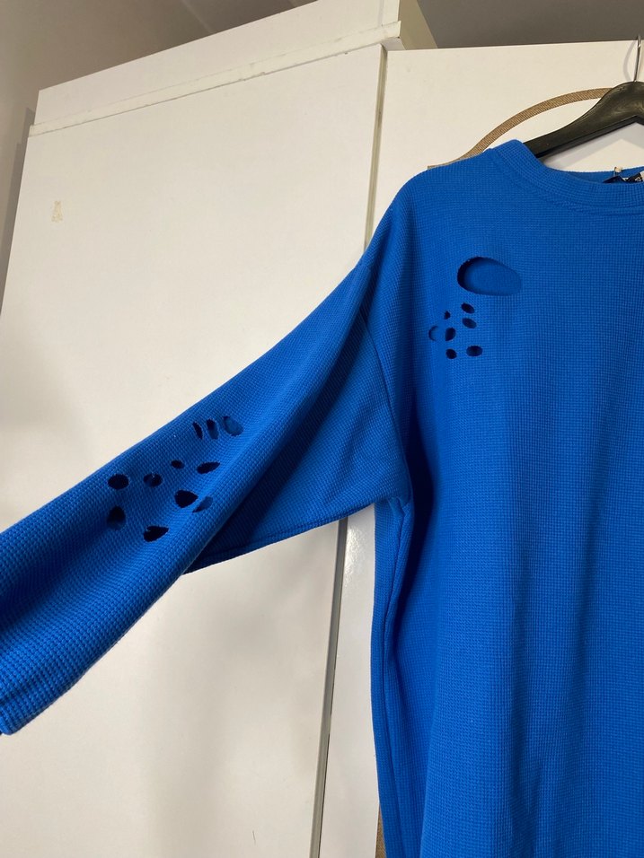 Lacivert Kesik Detaylı Uzun Kollu Sweatshirt - Görsel 2