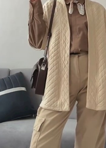 Bej Kadın Pamuk Kumaş Rahat Pantolon - Görsel 2