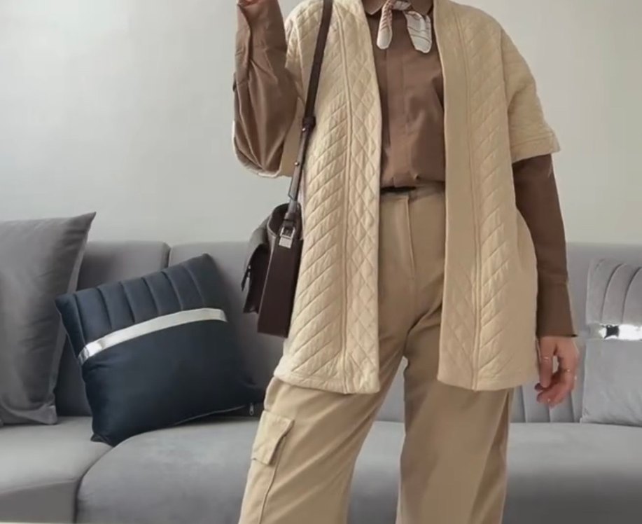 Bej Kadın Pamuk Kumaş Rahat Pantolon - Görsel 2