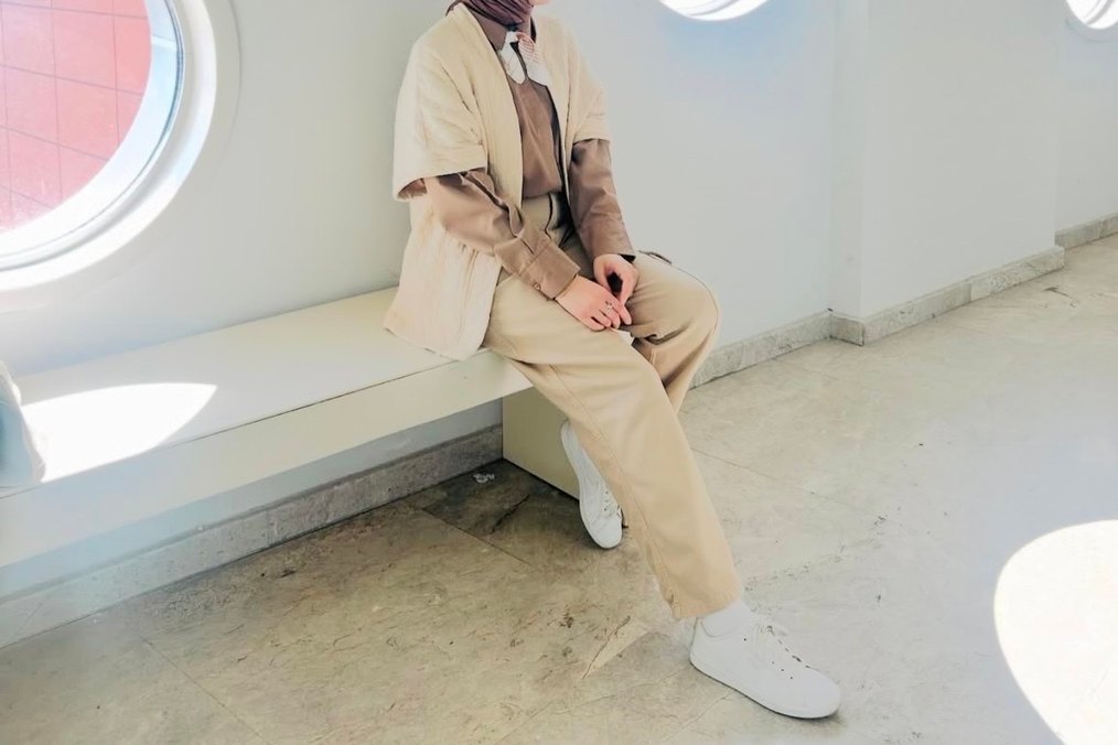 Bej Kadın Pamuk Kumaş Rahat Pantolon - Görsel 3