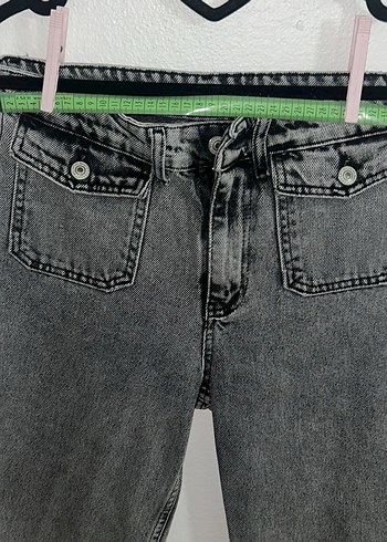 Gri Düğmeli Salaş Kadın Kot Pantolon - Görsel 4