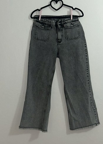 Gri Düğmeli Salaş Kadın Kot Pantolon - Görsel 2