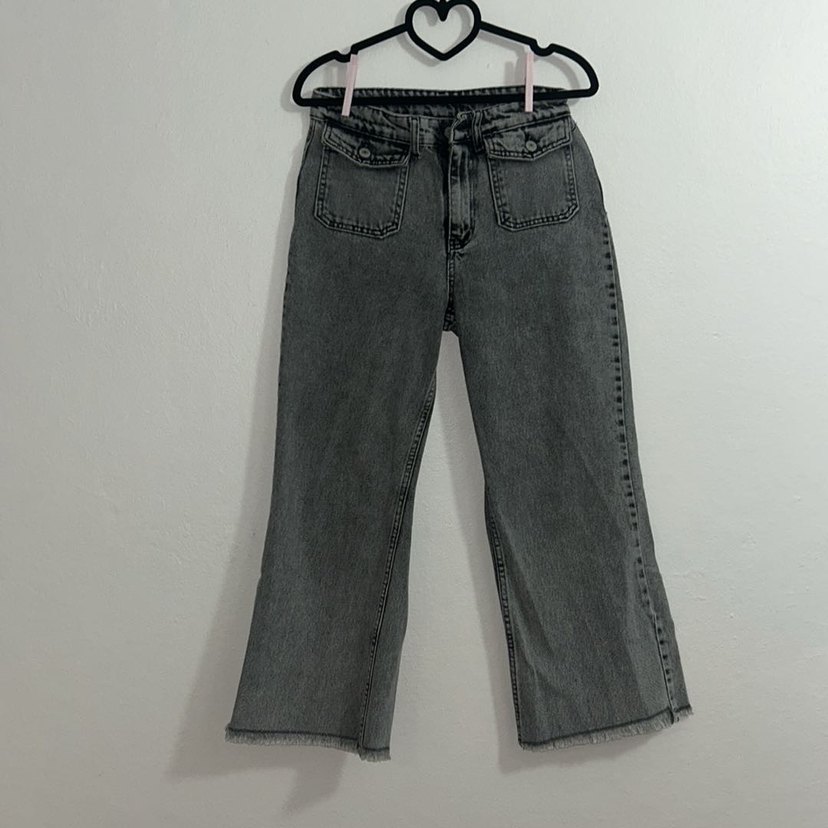 Gri Düğmeli Salaş Kadın Kot Pantolon - Görsel 2