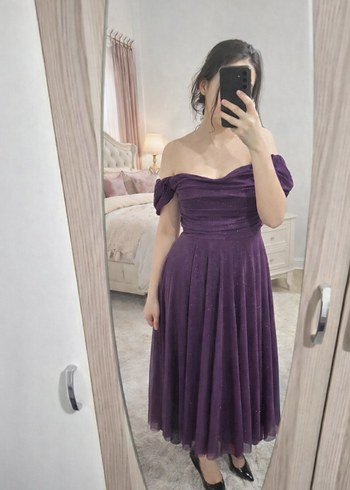 Mor Straplez Midi Elbise - Görsel 3