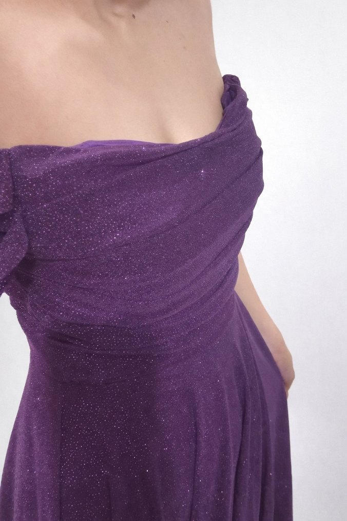 Mor Straplez Midi Elbise - Görsel 2