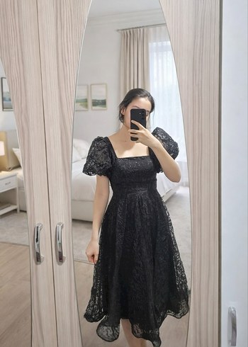 Dantel Detaylı Siyah Uzun Goth Elbise - Görsel 2