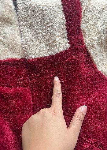 Bordo Kadın Uzun Peluş Tulum, Nakışlı - Görsel 6