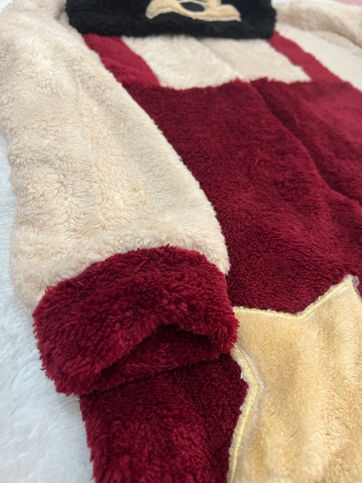 Bordo Kadın Uzun Peluş Tulum, Nakışlı - Görsel 2