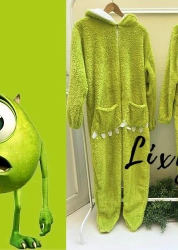 Yeşil Kapüşonlu Kadın Peluş Tulum - Görsel 2