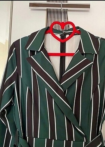 Kemerli Uzun Kollu Çizgili Kadın Takım - Görsel 3