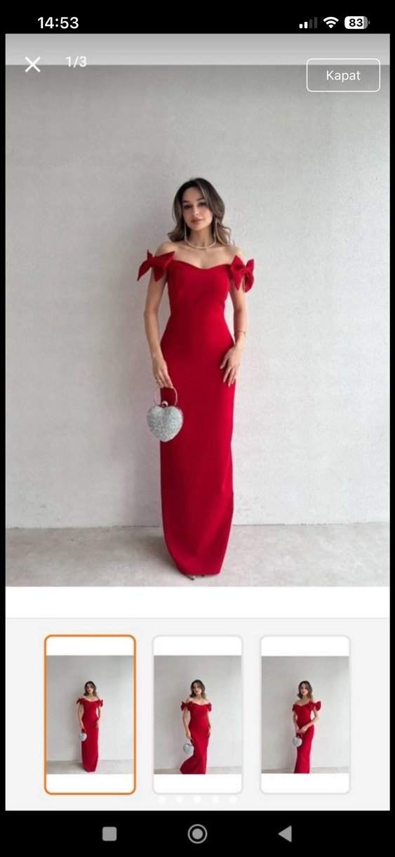 Kırmızı Fiyonk Detaylı Uzun Abiye Elbise - Görsel 3