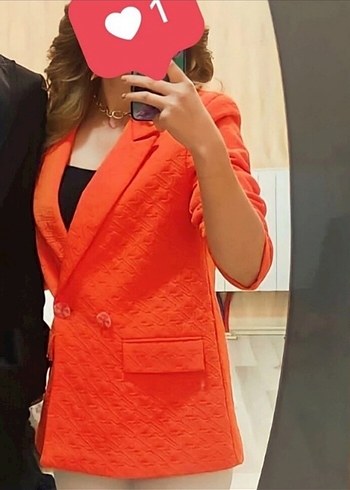 Turuncu Uzun Kesim Kadın Blazer Ceket - Görsel 2