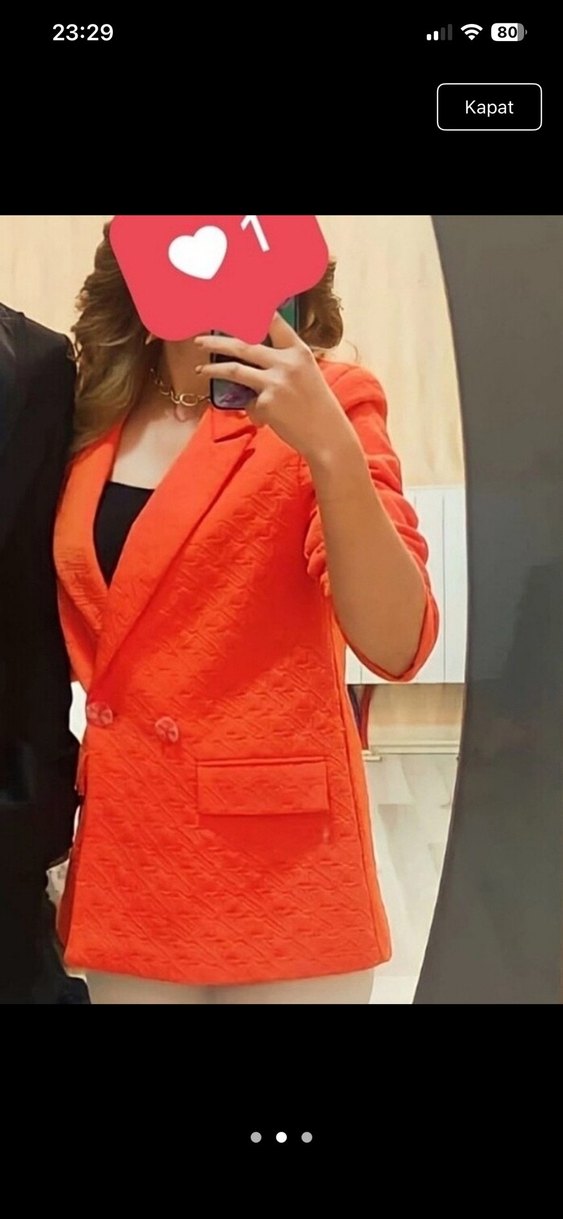 Turuncu Uzun Kesim Kadın Blazer Ceket - Görsel 2