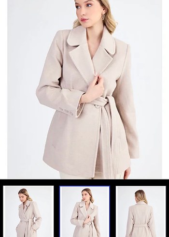 Bej Kuşaklı Kısa Kaban - Görsel 3