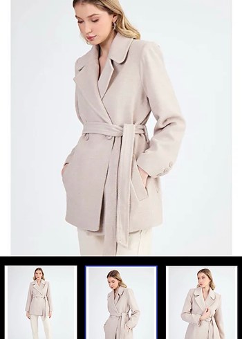 Bej Kuşaklı Kısa Kaban - Görsel 2