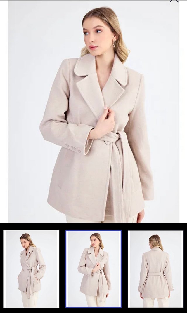 Bej Kuşaklı Kısa Kaban - Görsel 3