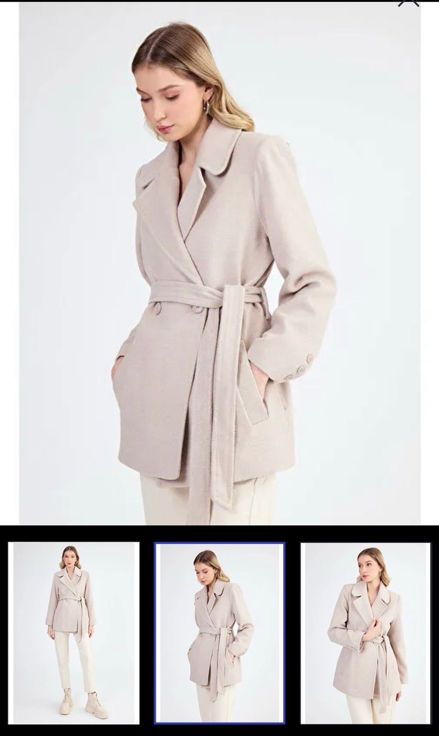 Bej Kuşaklı Kısa Kaban - Görsel 2